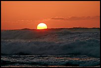 Big waves and sunset, Kee Beach. North shore, Kauai island, Hawaii, USA