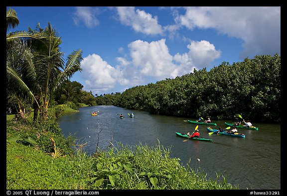 Kayaks, Hanalei River. Kauai island, Hawaii, USA