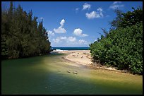 Stream and beach. North shore, Kauai island, Hawaii, USA