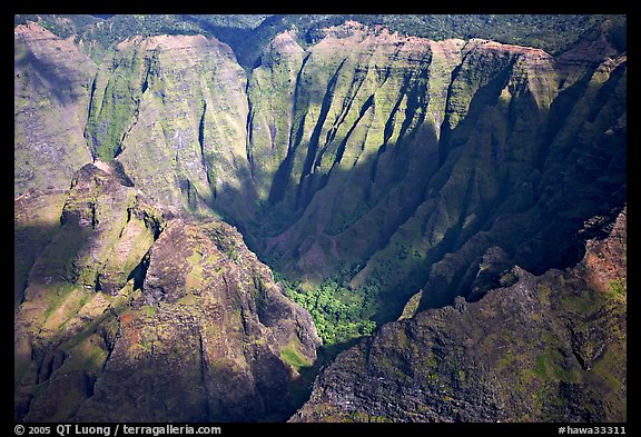 Aerial view of a crater, Na Pali Coast. Kauai island, Hawaii, USA