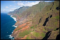 Aerial view of coastline, Na Pali Coast. Kauai island, Hawaii, USA (color)