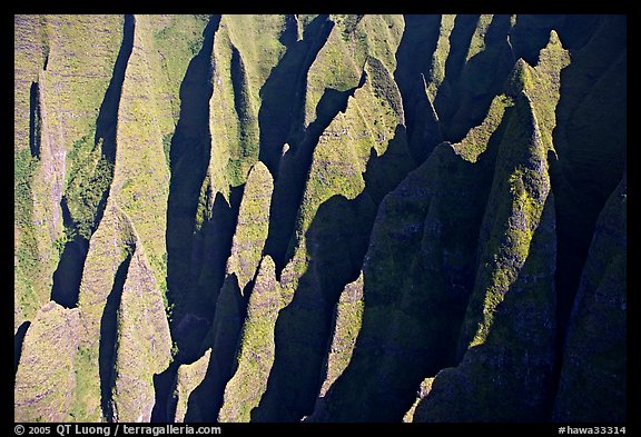 Aerial view of ridges, Na Pali Coast. Kauai island, Hawaii, USA (color)