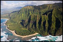 Aerial view of the East end of the Na Pali Coast, with Kee Beach. Kauai island, Hawaii, USA ( color)