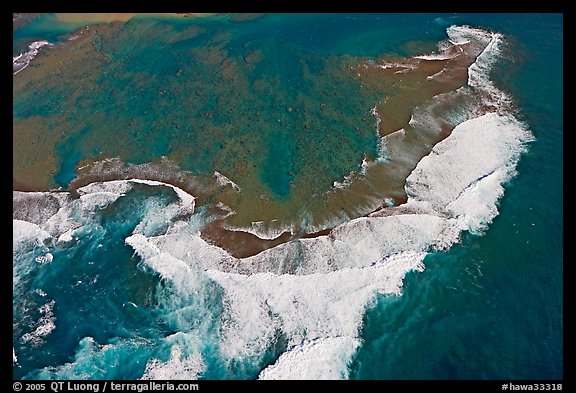 Aerial view of surf. Kauai island, Hawaii, USA (color)