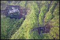 Aerial view of a crater on the slopes of Mt Waialeale. Kauai island, Hawaii, USA