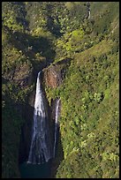 Aerial view of the Manawaiopuna falls (nicknamed Jurassic falls since featured in the movie). Kauai island, Hawaii, USA ( color)