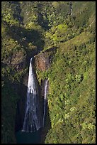 Aerial view of the Manawaiopuna falls (nicknamed Jurassic falls since featured in the movie). Kauai island, Hawaii, USA (color)