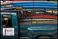 Pick-up truck loaded with surfboards, Hanalei. Kauai island, Hawaii, USA