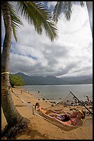 Family on Hammock, Puu Poa Beach. Kauai island, Hawaii, USA (color)