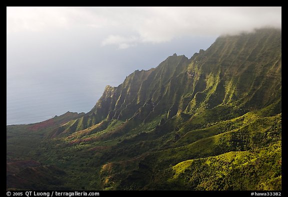 Kalalau Valley and clouds, late afternoon. Kauai island, Hawaii, USA