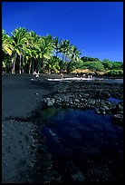 Beach of basalt black sand  at Punaluu. Big Island, Hawaii, USA ( color)