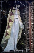 A stained glass with Jesus in traditional hawaiian robe, Palapala Hoomau church. Maui, Hawaii, USA ( color)