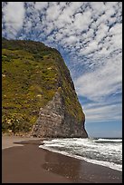 Black sand beach and cliff, Waipio Valley. Big Island, Hawaii, USA