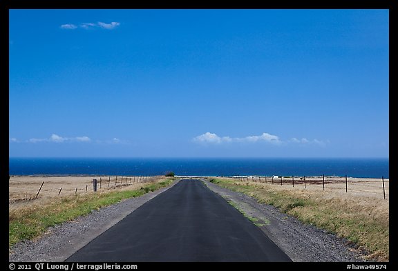 Road and Pacific Ocean, South Point. Big Island, Hawaii, USA (color)