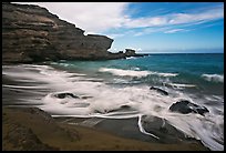 Surf and green sand, Papakolea Beach. Big Island, Hawaii, USA