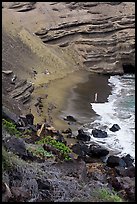 Beachgoers and green sand beach near South Point. Big Island, Hawaii, USA