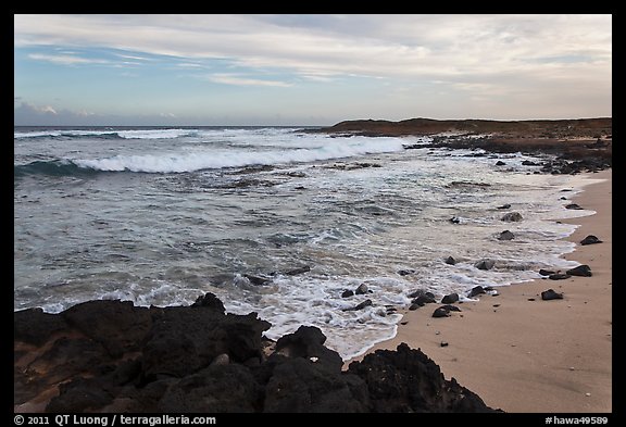 Beach and lava near South Point, sunset. Big Island, Hawaii, USA (color)