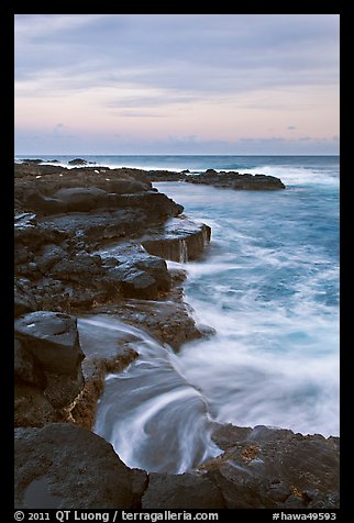 Surf and volcanic shore at sunset, South Point. Big Island, Hawaii, USA (color)
