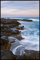 Surf and volcanic shore at sunset, South Point. Big Island, Hawaii, USA (color)