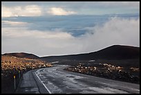 Road and sea of clouds. Mauna Kea, Big Island, Hawaii, USA (color)