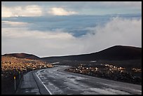 Road and sea of clouds. Mauna Kea, Big Island, Hawaii, USA