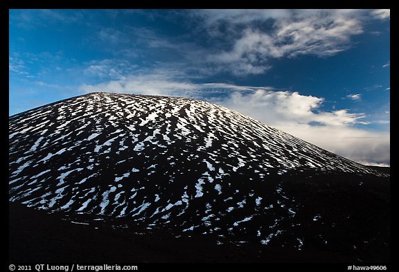 Cinder cone with stripes of snow. Mauna Kea, Big Island, Hawaii, USA (color)