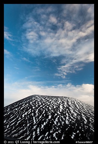 Snowy cinder cone and clouds. Mauna Kea, Big Island, Hawaii, USA (color)