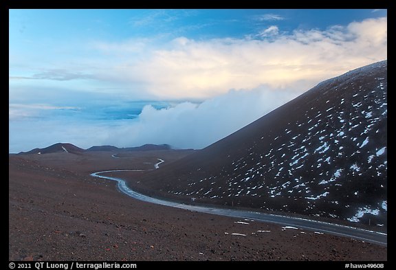 Road at sunset. Mauna Kea, Big Island, Hawaii, USA (color)