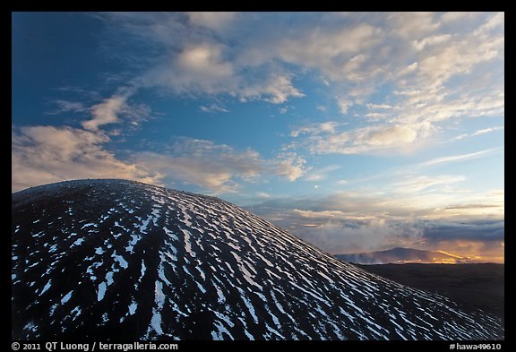 High altitude volcano with snow at sunset. Mauna Kea, Big Island, Hawaii, USA (color)