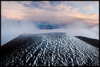 Cinder cone and sea of clouds at sunset. Mauna Kea, Big Island, Hawaii, USA