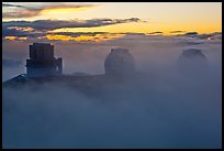 Telescopes, clouds, and fog at sunset. Mauna Kea, Big Island, Hawaii, USA ( color)