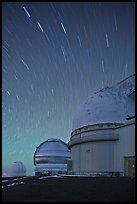 Telescopes and star trails. Mauna Kea, Big Island, Hawaii, USA (color)