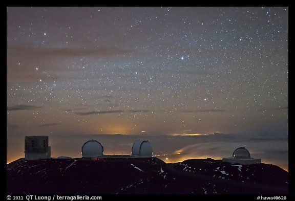 Mauna Kea observatories at night. Mauna Kea, Big Island, Hawaii, USA