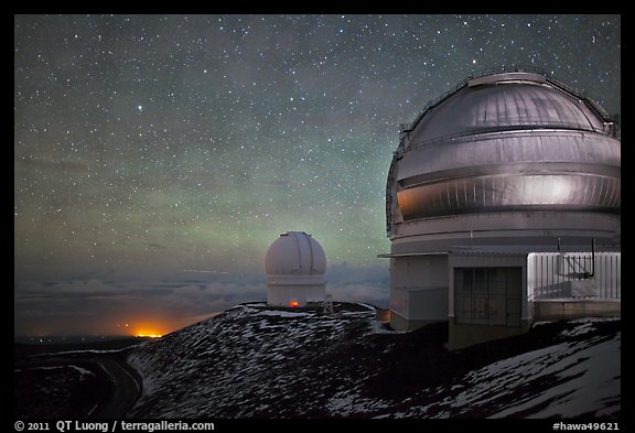 Telescopes and stars at night. Mauna Kea, Big Island, Hawaii, USA (color)