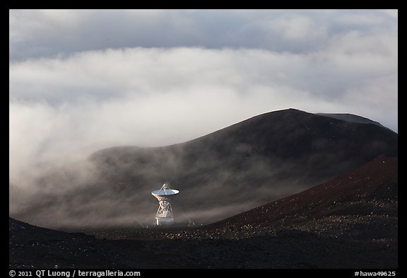 Radio telescope and clouds. Mauna Kea, Big Island, Hawaii, USA (color)