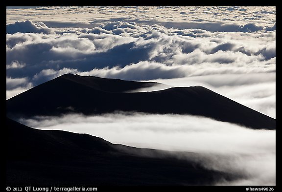 Dark ridges and clouds from above. Mauna Kea, Big Island, Hawaii, USA