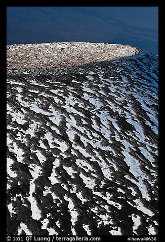 Snow pattern on top of cinder cone. Mauna Kea, Big Island, Hawaii, USA (color)