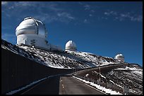 Observatories and recent snow. Mauna Kea, Big Island, Hawaii, USA (color)