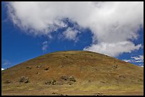 Cinder cone covered with grass, clouds. Big Island, Hawaii, USA (color)