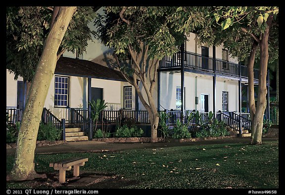 Historic building at night. Lahaina, Maui, Hawaii, USA (color)