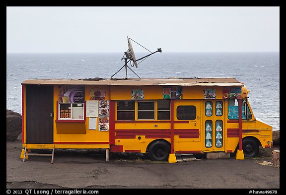 Reconverted school bus, Kahakuloa. Maui, Hawaii, USA (color)