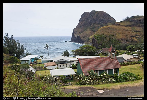 Kahakuloa village and Kahakuloa Bay. Maui, Hawaii, USA (color)