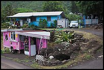 Souvenir stand and houses, Kahakuloa. Maui, Hawaii, USA (color)