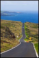 One-lane road overlooking ocean. Maui, Hawaii, USA