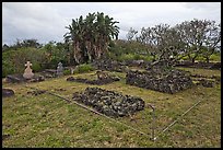 Graves made of lava rocks, Kaupo cemetery. Maui, Hawaii, USA (color)