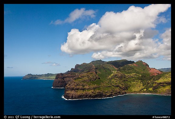 Aerial view of coastline near Lihue. Kauai island, Hawaii, USA (color)