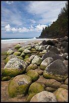 Hanakapiai Beach and rocks. Kauai island, Hawaii, USA ( color)