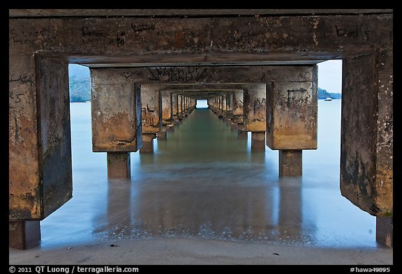 Below Hanalei Pier, dawn. Kauai island, Hawaii, USA