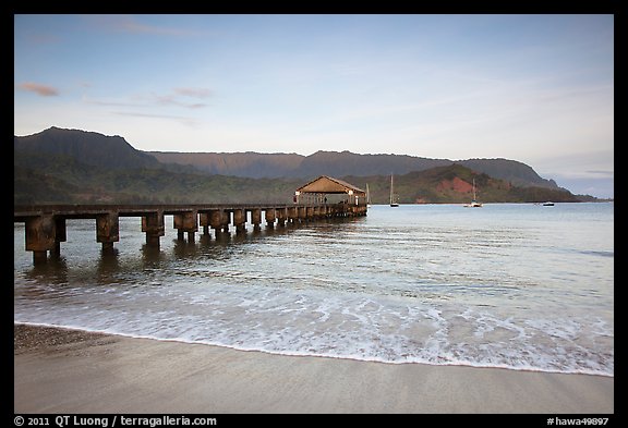 Hanalei Pier at sunrise. Kauai island, Hawaii, USA (color)