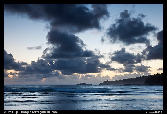 Clouds at sunrise over Kalihiwai Bay. Kauai island, Hawaii, USA (color)